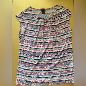 Ann Taylor Navy and Red Patterned Blouse